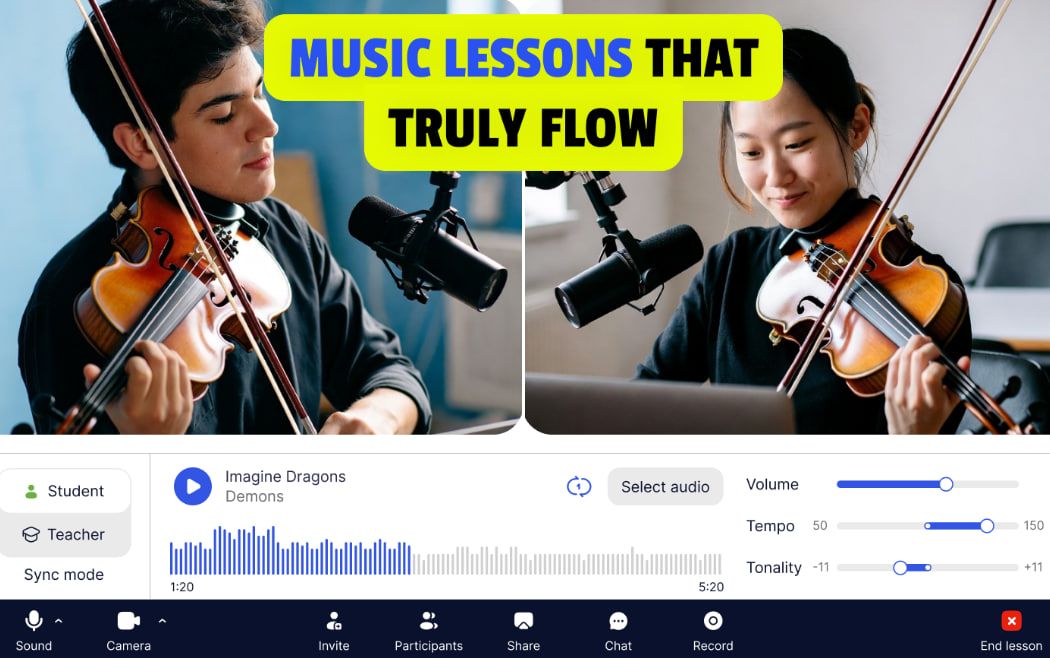adult taking online violin class with professional platform